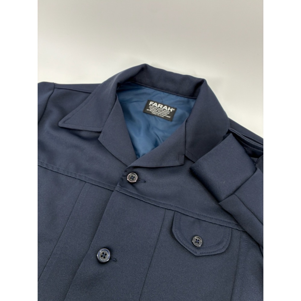 VNTG 80's Farah Navy Blue Leisure Jacket Made in USA Button Front Chore Coat